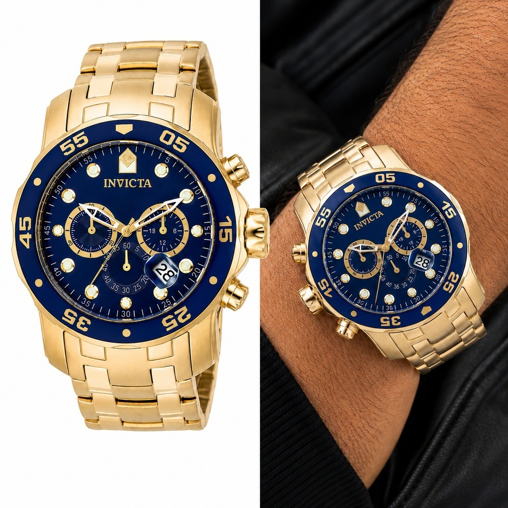 NEW Invicta Pro Diver Men's Watch - 48mm Gold Blue (PF14074) SKU 0073